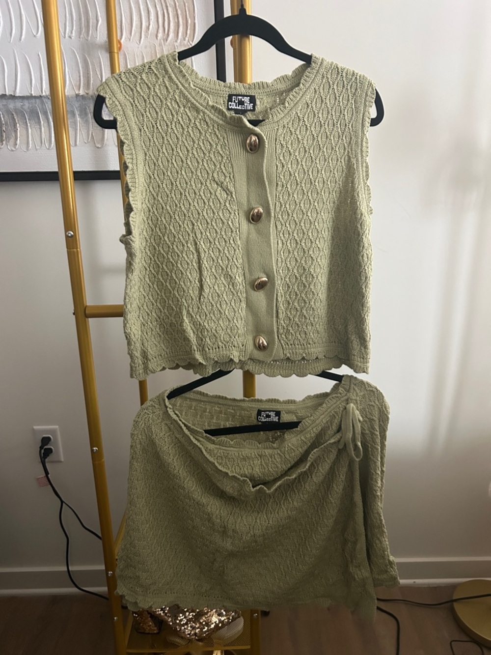 Olive Green Knit Button Front Sleeveless Top
